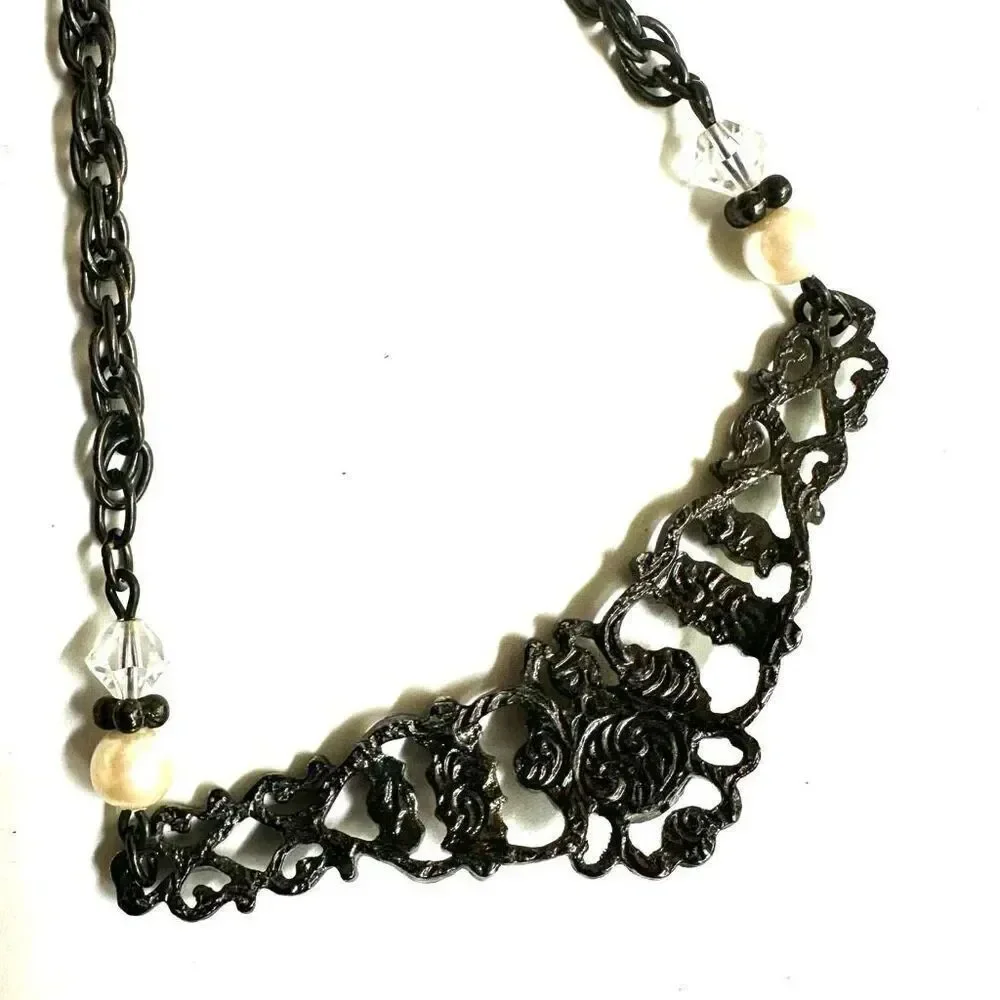 1928 black and faux pearl Victorian necklace